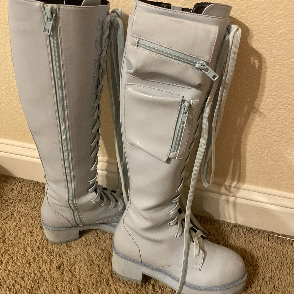 pastel blue platform boots